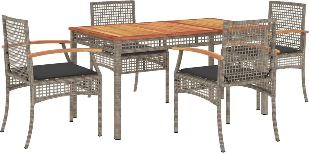 vidaXL 5 részes szürke polyrattan kerti étkezőgarnitúra párnával