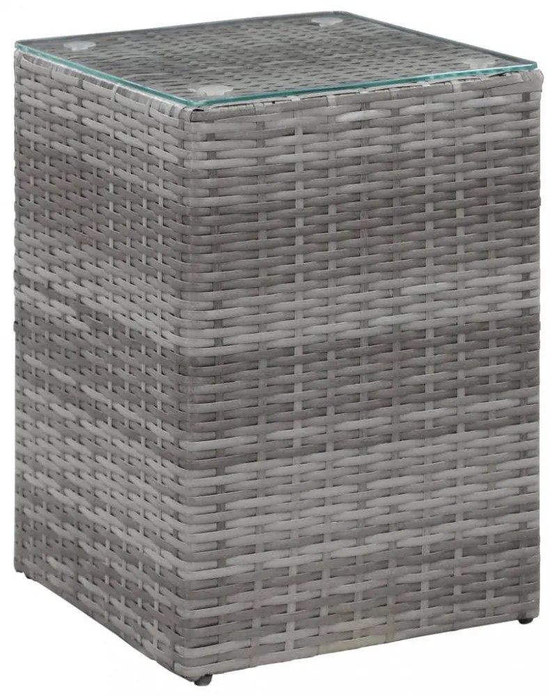 3 db szürke polyrattan kisasztal üveg asztallappal