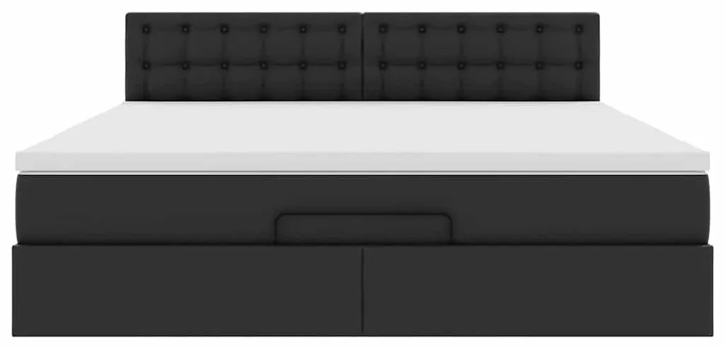 fekete műbőr ottomán ágy matracokkal &amp; LED-ek 160x200cm