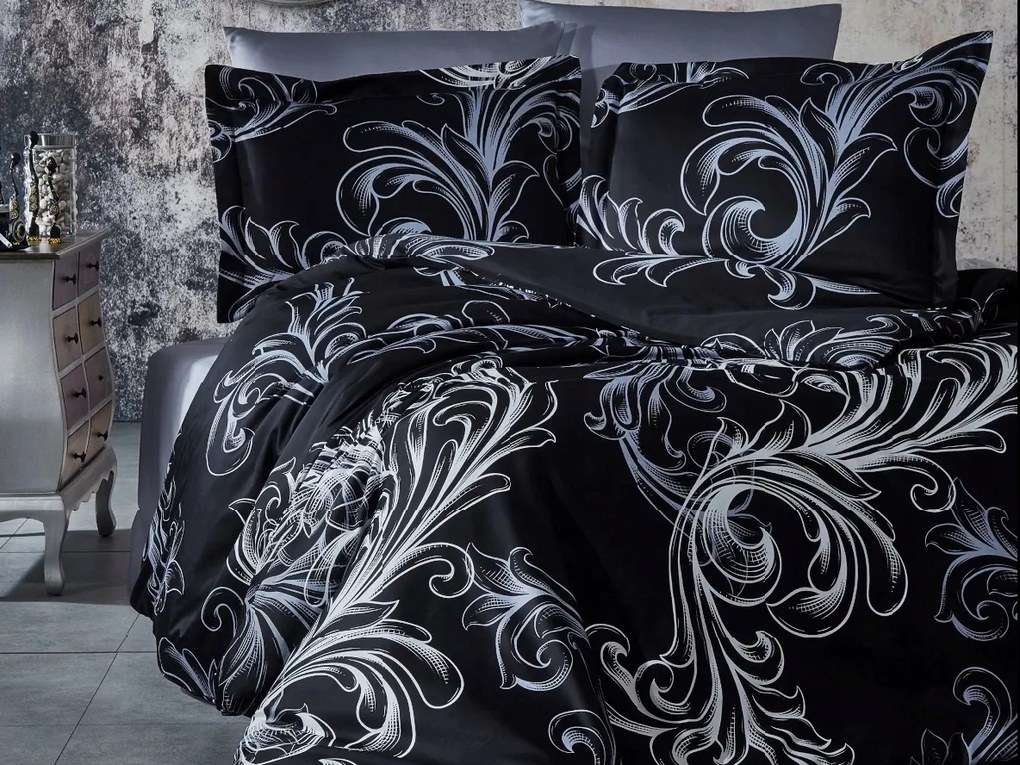 Brotex szatén párnahuzat Atlantis fekete, 45x60 cm, cipzár