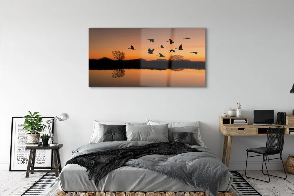 Üvegképek Repülő madarak naplemente 120x60cm