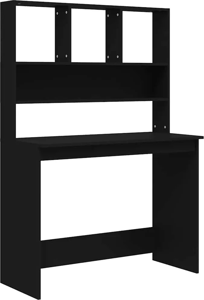 vidaXL fekete szerelt fa íróasztal polcokkal 102 x 45 x 148 cm