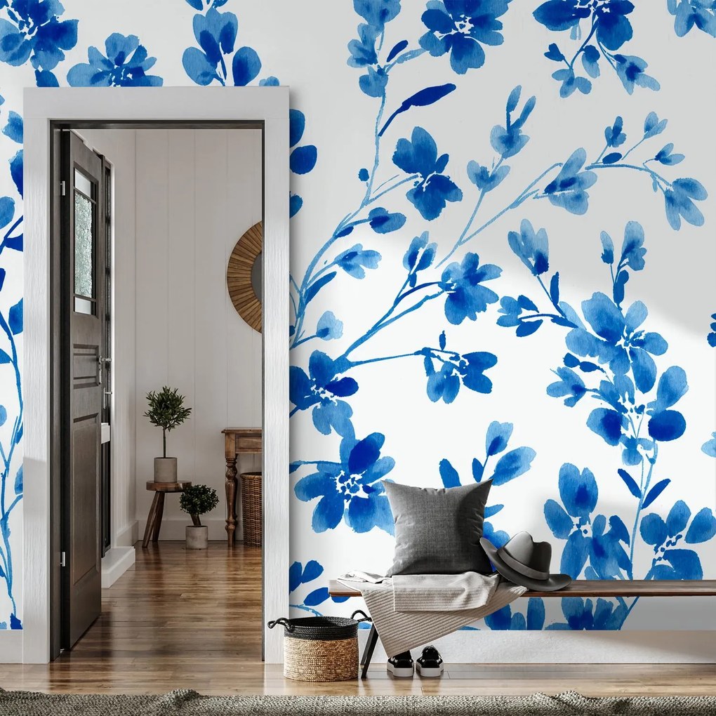 Fotótapéta - Kék festett virágok (147x102 cm)