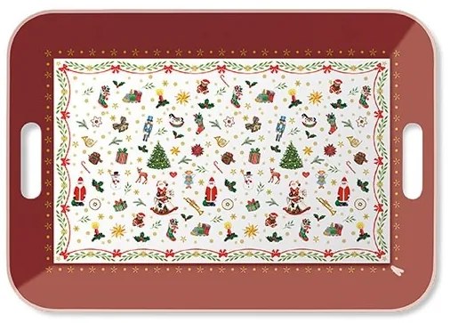 Karácsonyi műanyag tálca Ornaments All Over red