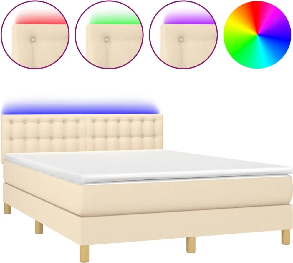 vidaXL krémszínű szövet rugós és LED-es ágy matraccal 140x200 cm