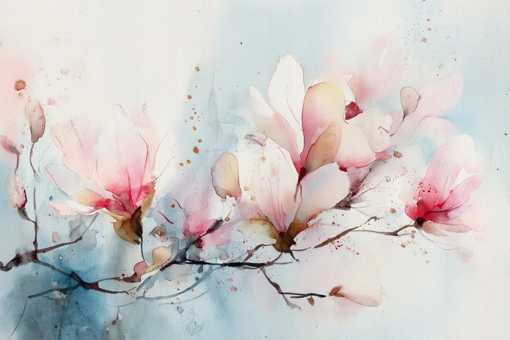 Fotótapéta Flizelina Akvarell Növények Virágok Bokor Magnólia 416x254 ragasztó