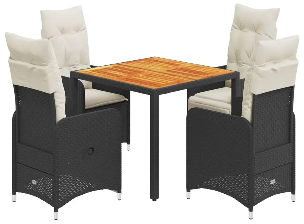 5 részes fekete polyrattan kerti bisztrógarnitúra párnákkal