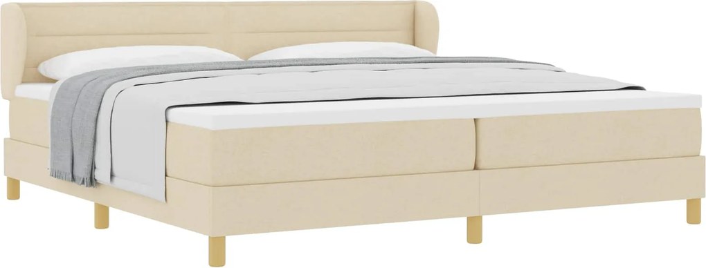 vidaXL Boxrugós ágy matracmal fejtámlával Krém 200 x 200 cm szövet