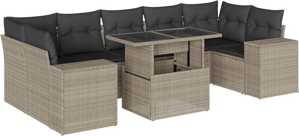 vidaXL 8 részes világosszürke polyrattan kerti ülőgarnitúra párnával