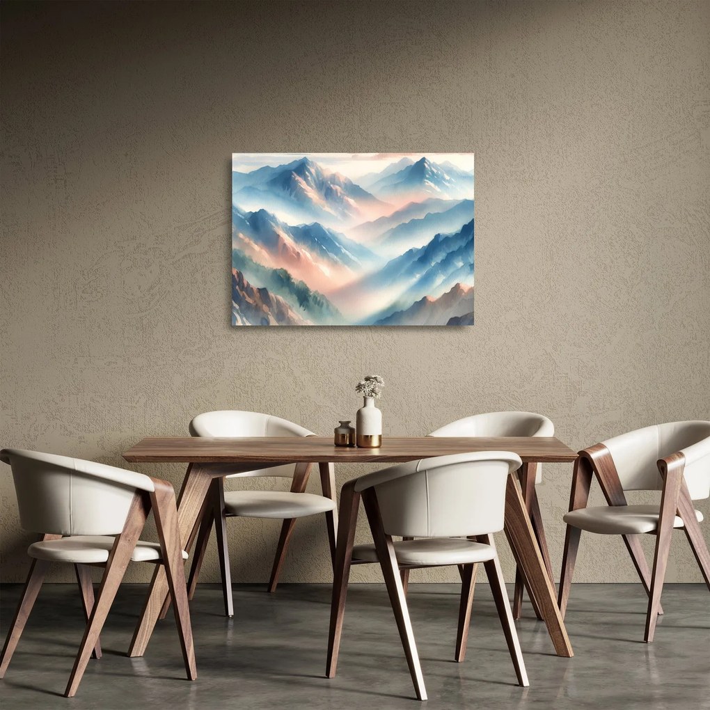 Üveg kép - Akvarell hegyek (70x50 cm)