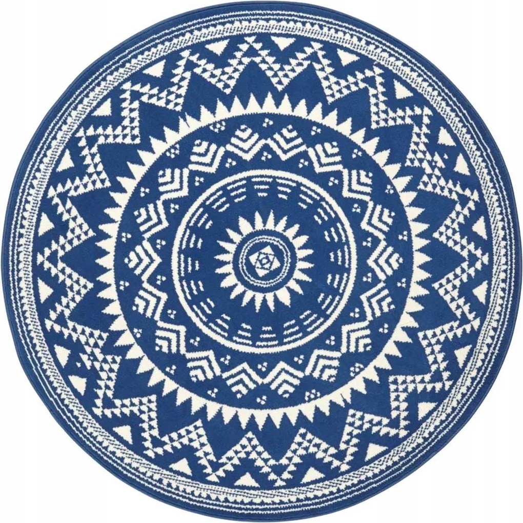 Kerek szőnyeg 140cm, modern minta,mandala kék krémszínű, puha haj