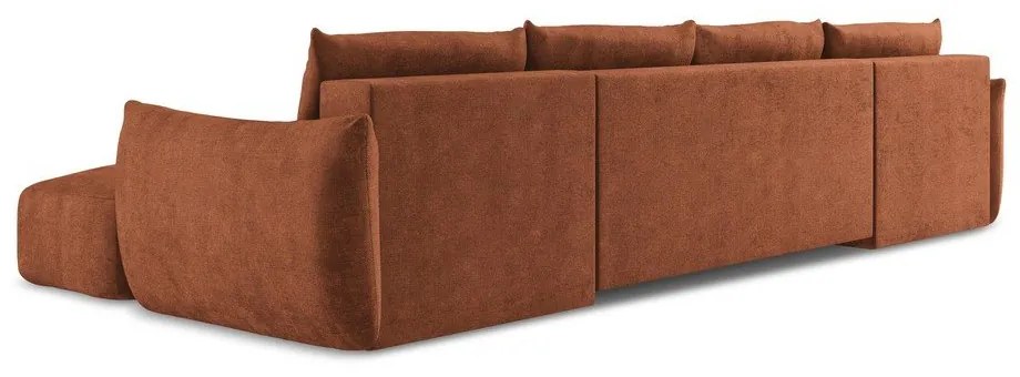 Terrakotta színű zsenília kinyitható sarokkanapé (U alakú) Leila – Makamii