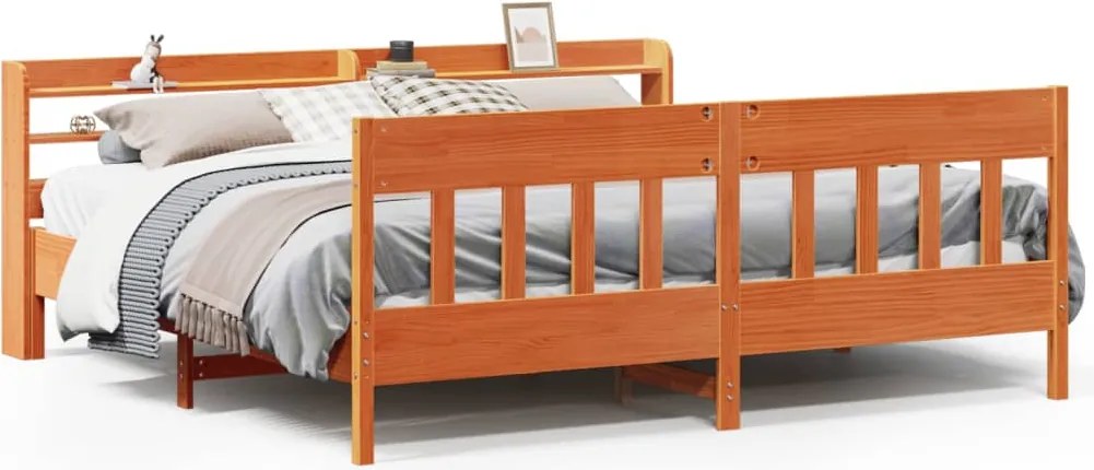 vidaXL viaszbarna tömör fenyőfa ágy matrac nélkül 200 x 200 cm