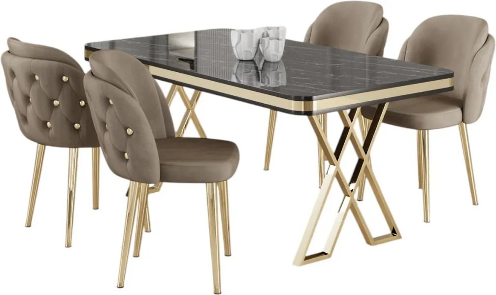 Rigel étkezőgarnitúra, fekete márvány-arany, 130 cm – TR240CHR2236