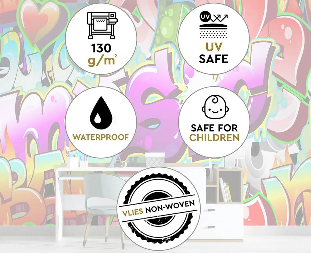 Gario Fotótapéta Színes graffiti - feliratozás Anyag: Vlies, Méret: 350 x 245 cm