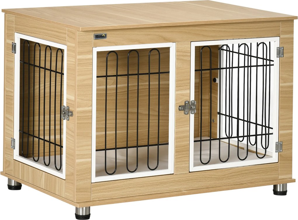 PawHut Kutyafekhely Bútor 2 Ajtóval Párnával, 2 Zárral, Fém Kutya Doboz Otthonra, Benti Kutyaház Nagy Kutyáknak 25 kg-ig, Oldalterítés, Kutya Kennel 9