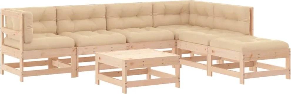 vidaXL 7 részes tömör fa kerti ülőgarnitúra párnával