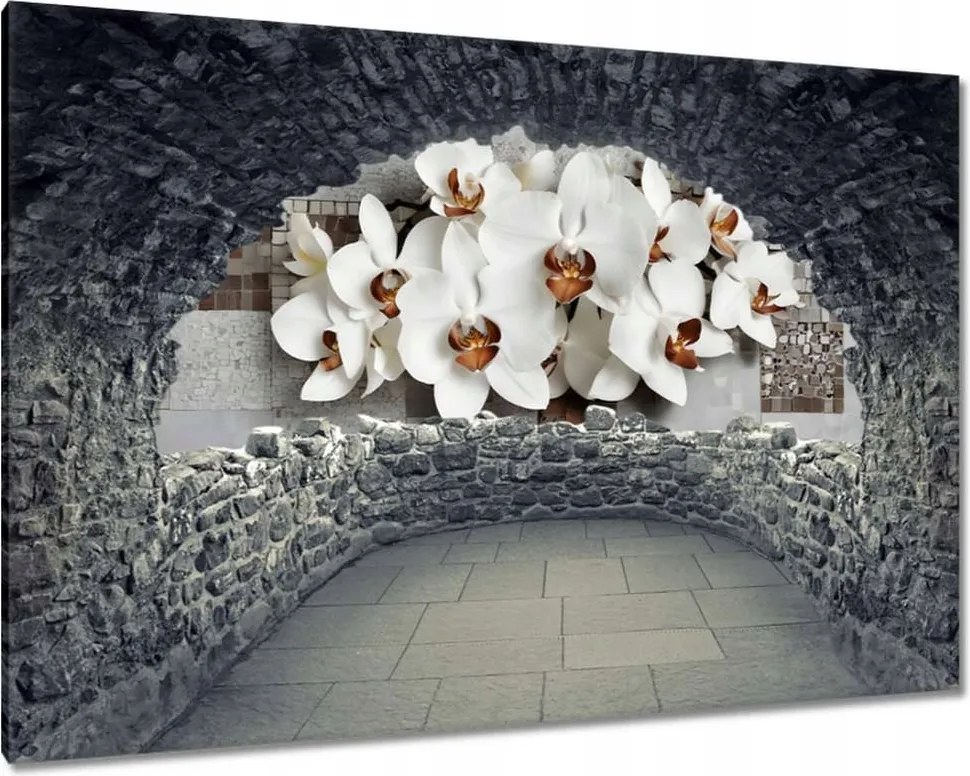 Vászonkép 60x40 Fehér orchideák és mozaik