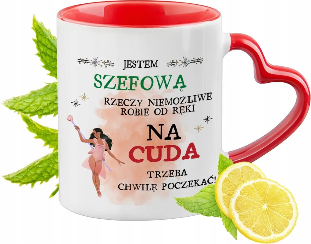 Piros főnöknős bögre szív alakú füllel ajándékba