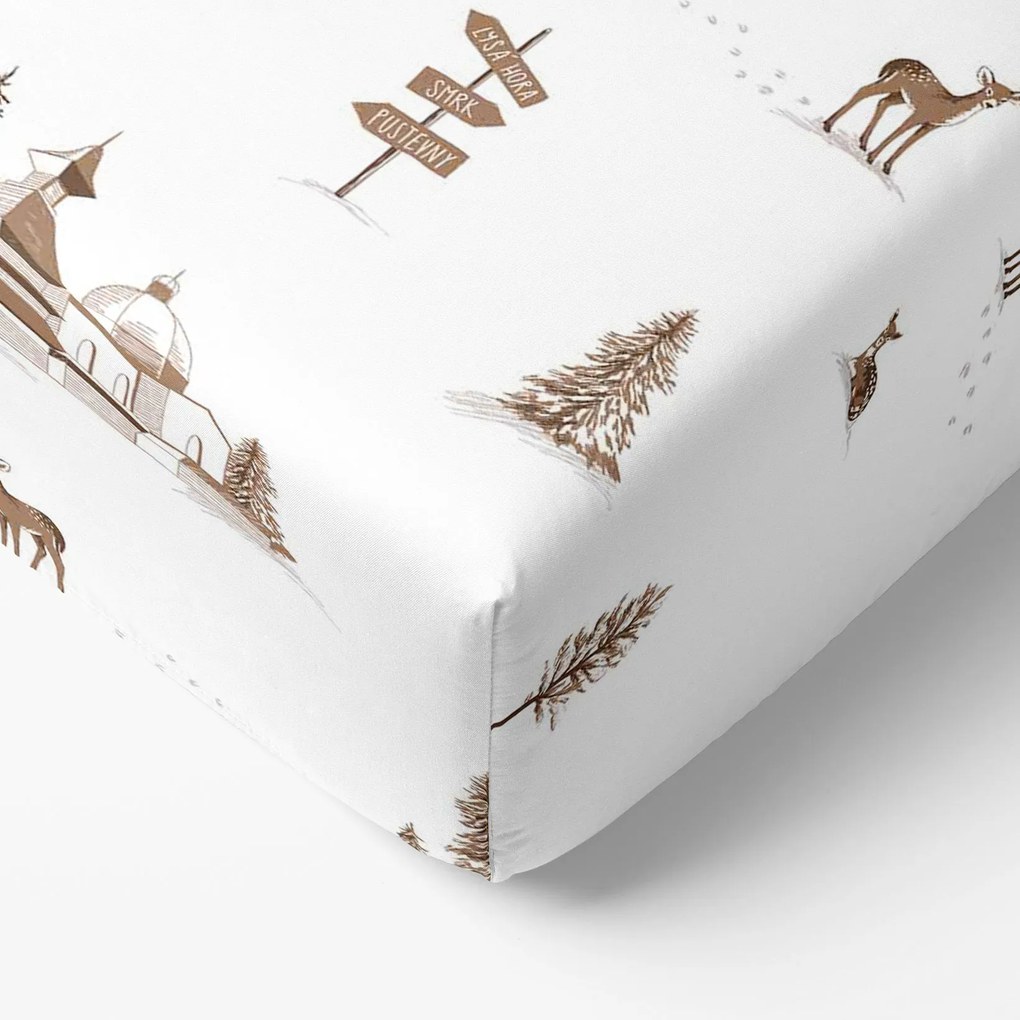 Goldea karácsonyi körgumis pamut lepedő - hegyvidéki táj 180 x 200 cm