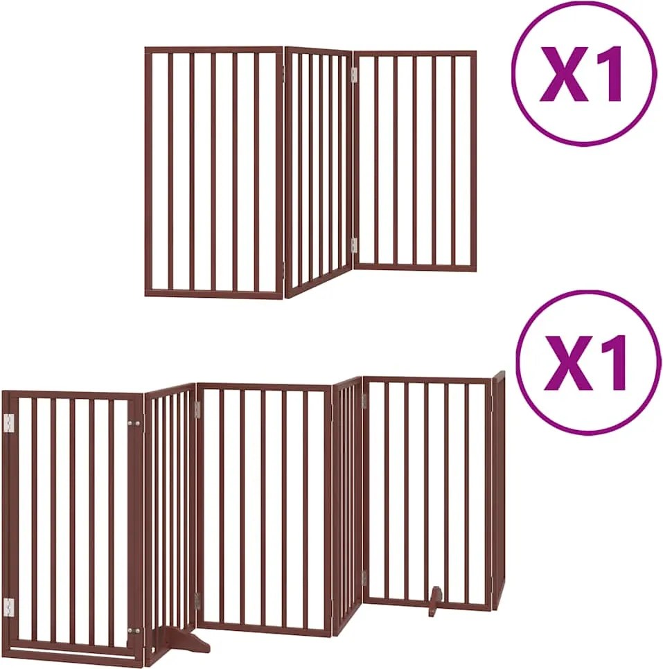 vidaXL barna nyárfa 9 paneles összecsukható kutyakapu ajtóval 450 cm