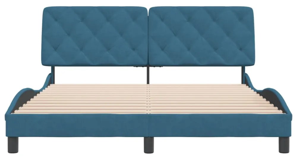 kék bársony ágykeret matrac nélkül 160 x 200 cm