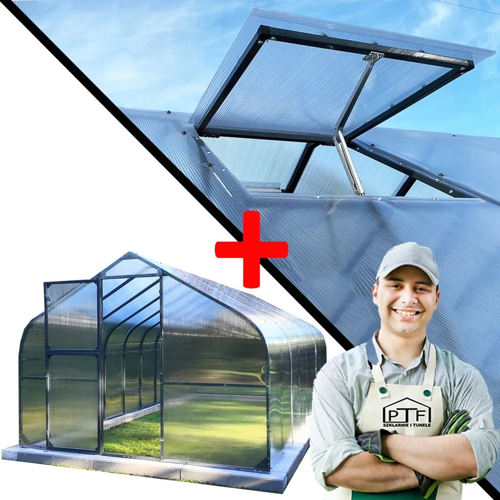 Üvegház Polikarbonát Alagút 12M2 300X400 Ptf Lengyel Antracit Grafit Ablak