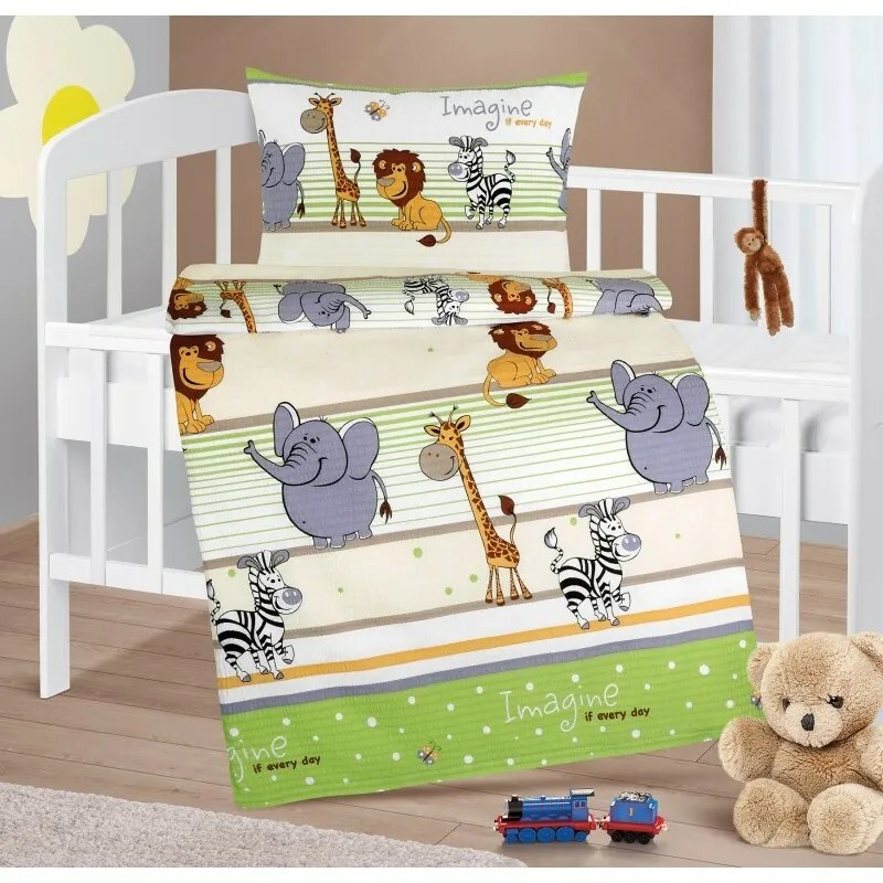 Bellatex Baby krepp ágynemű Agata Szafari zöld, 90 x 135 cm, 45 x 60 cm