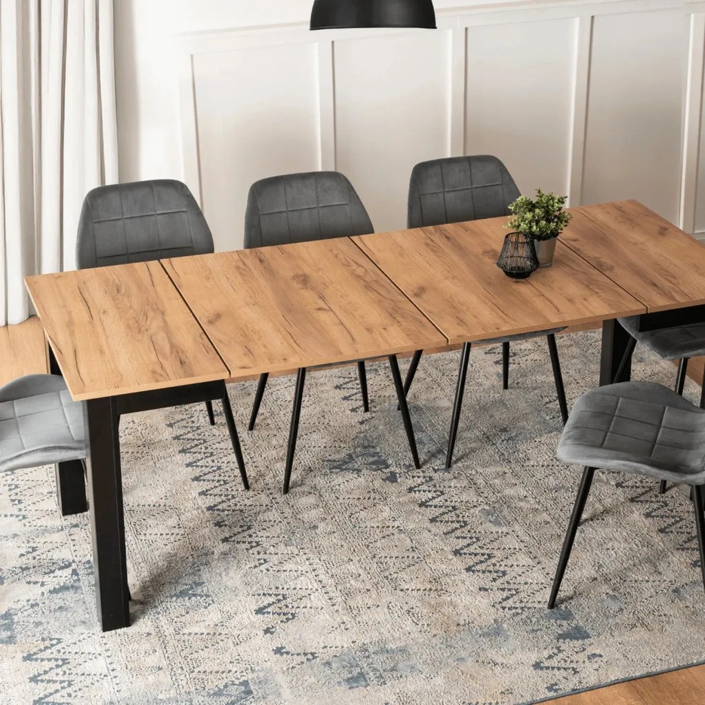 Kihúzható étkezőasztal 80–200 cm méretben, craft tölgy/fekete színben BEN