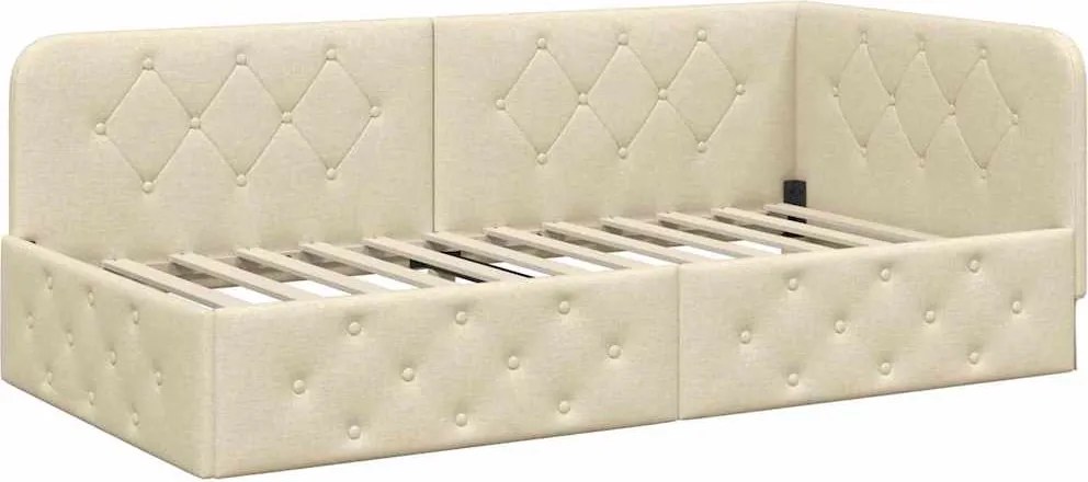 vidaXL Sarokágy keret fejtámlával Krém 90 x 190 cm szövet