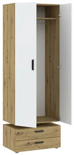 BASIC TWO Ruhásszekrény Tölgy/Fehér Színben 74 cm 2D2S