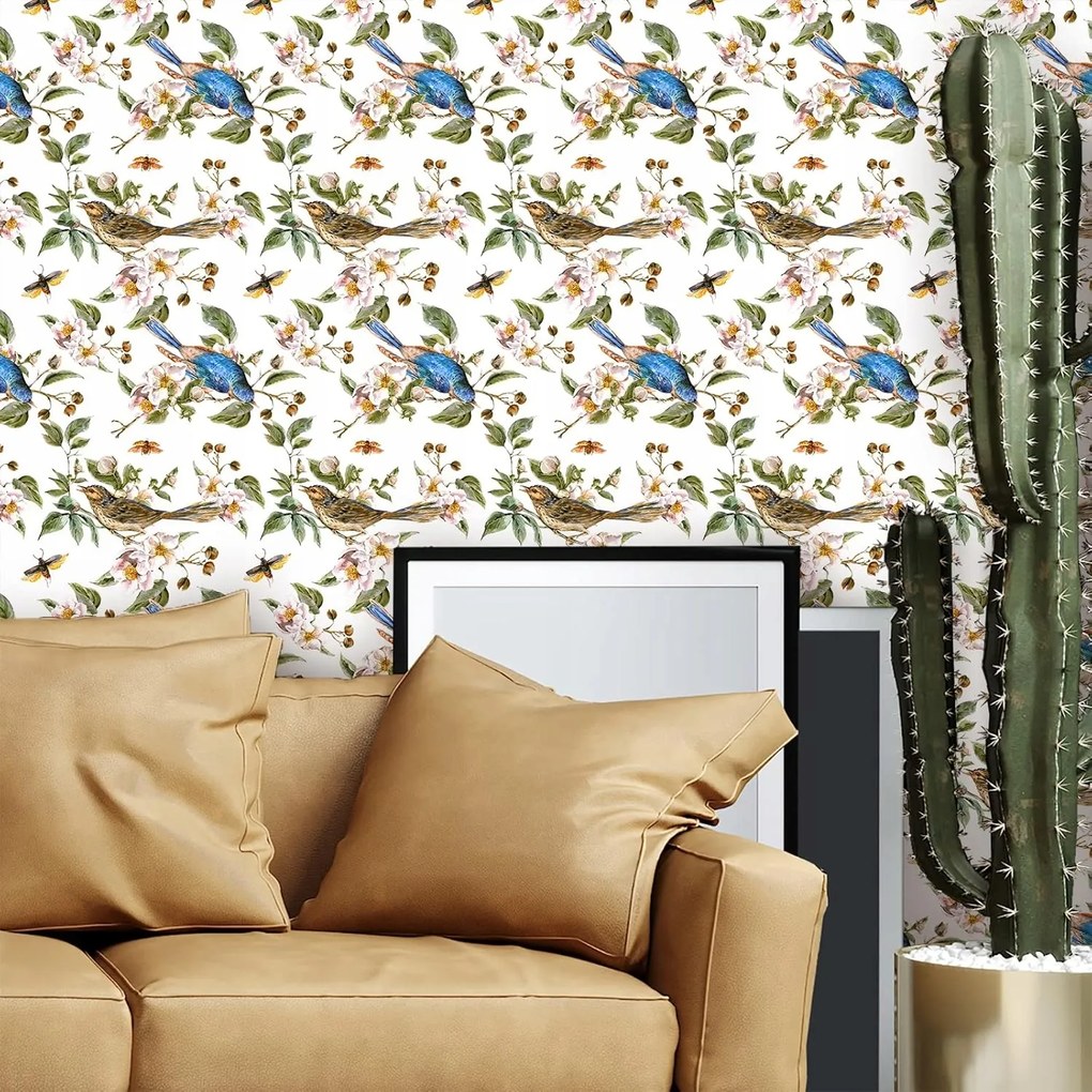 Öntapadós bútorfurnér tapéta 61x300cm madár és rovar motívummal