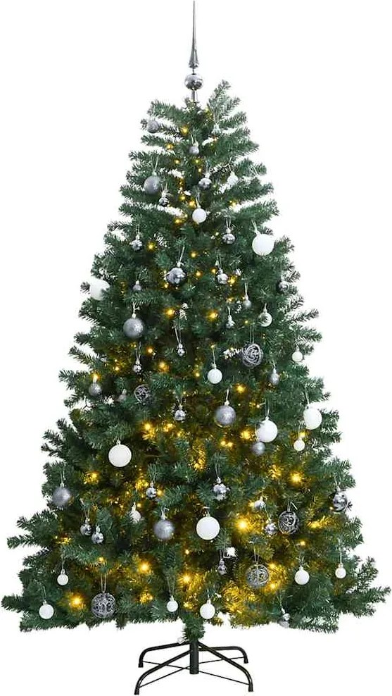vidaXL csuklópántos műkarácsonyfa 300 LED-del és gömbökkel 240 cm