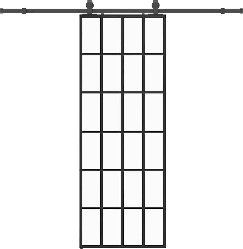vidaXL fekete ESG üveg tolóajtó fémszerelvény-szettel 76x205 cm