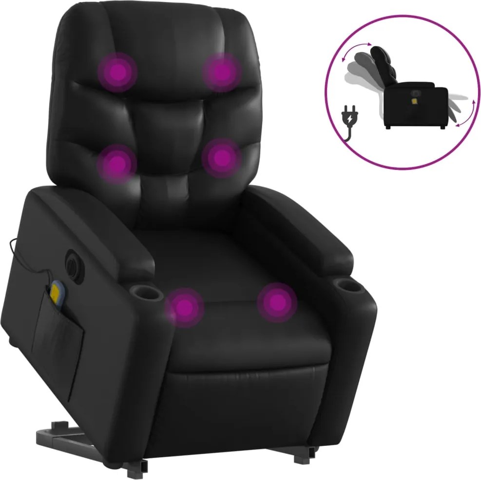 vidaXL elektromos fekete műbőr felállást segítő dönthető masszázsfotel