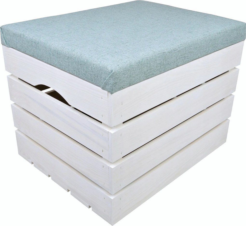 Puff Fehér Kárpitozott Fenyő Láda