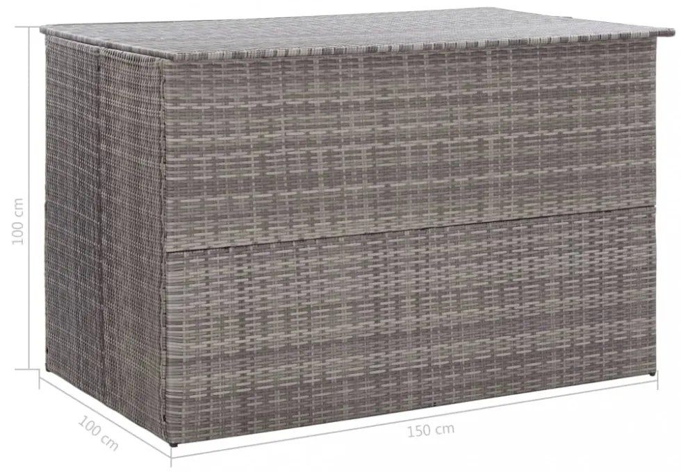 szürke polyrattan kerti tárolóláda 150 x 100 x 100 cm