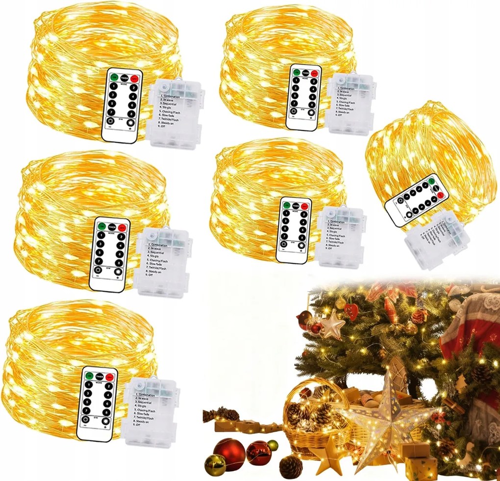 Vezetékes Lámpák 100LED Meleg Fehér Elemes Lámpák