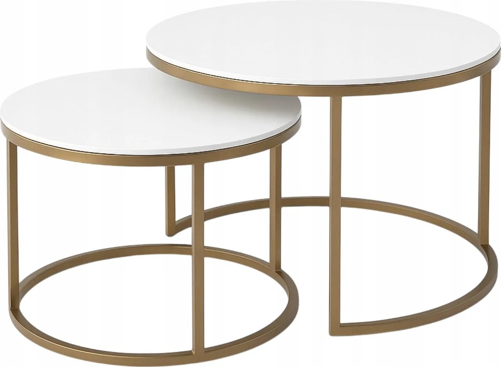 2 db-os dohányzóasztal szett Kerek Loft Industrial Fehér Soft Loft Gold