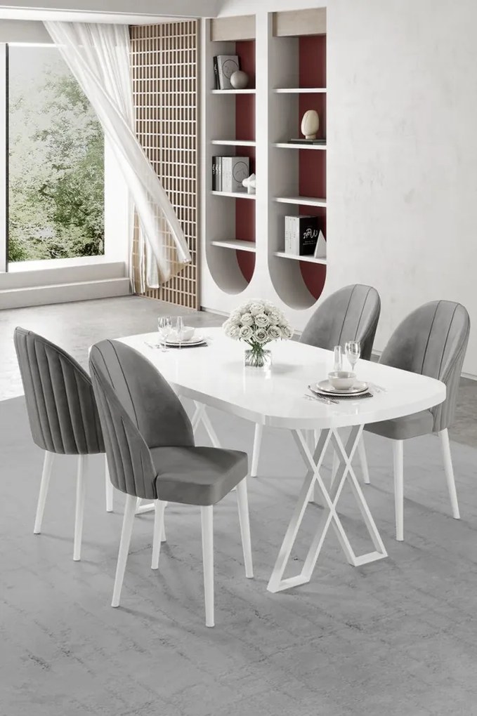 Kaye étkezőgarnitúra, fehér-szürke, 168 cm – TR240CHR2811
