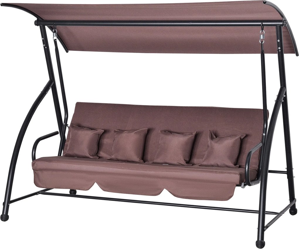 Outsunny Hollywood Hinta Kerti Hinta Pad 3 Személyes Állítható Tetővel, Lounger Funkcióval, Poliészter Barna 215 x 120 x 165 cm | Aosom