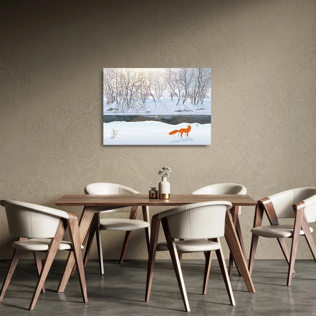 Kép - róka a téli tájban (üvegen) (70x50 cm)