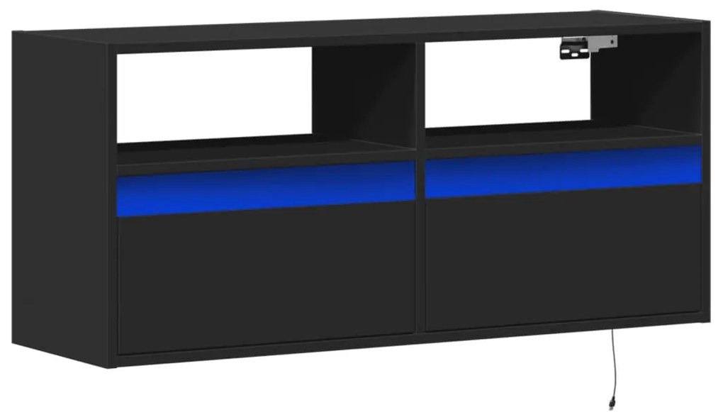 fekete fali TV-szekrény LED-világítással 100x31x45 cm