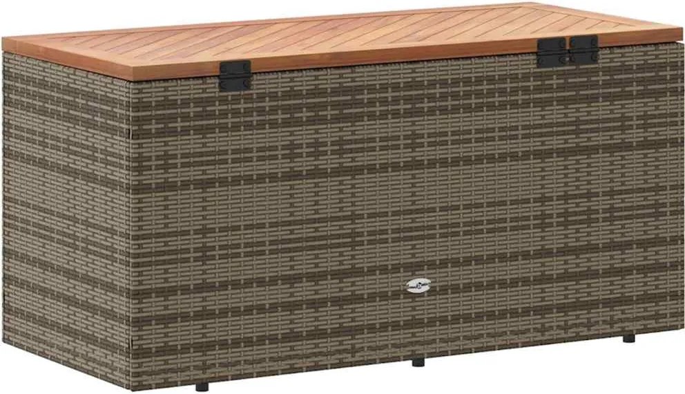 Szürke Polyrattan És Akácfa Kerti Tárolóláda 110 X 50 X 54 Cm