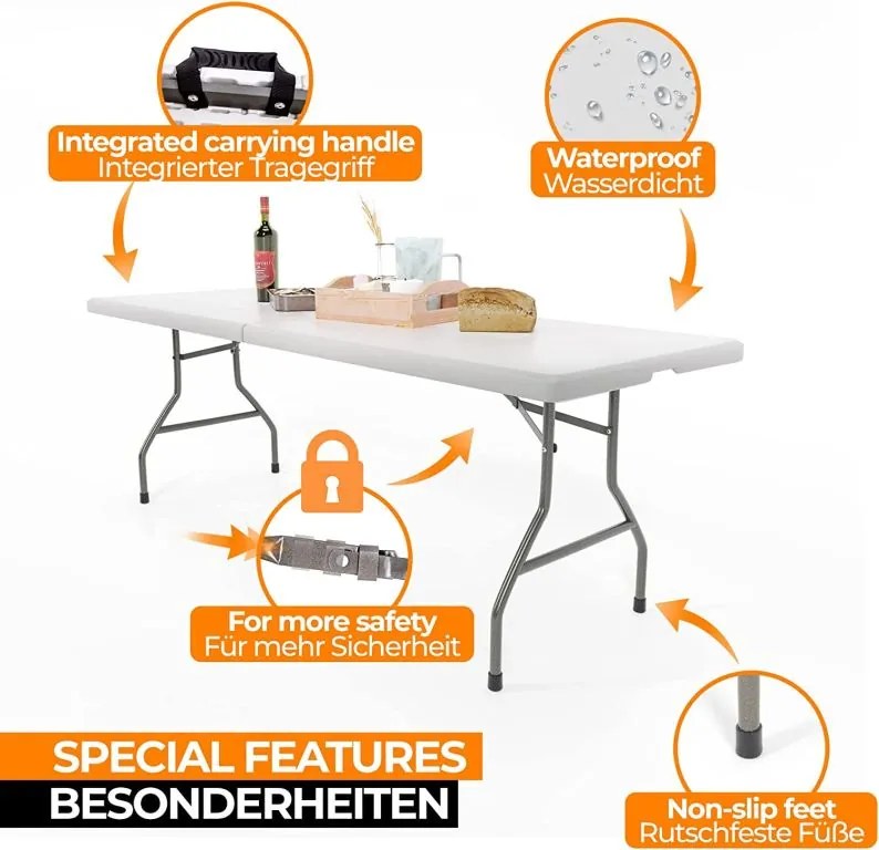 JAGO Összecsukható asztal 8 személyes 183 cm fehér