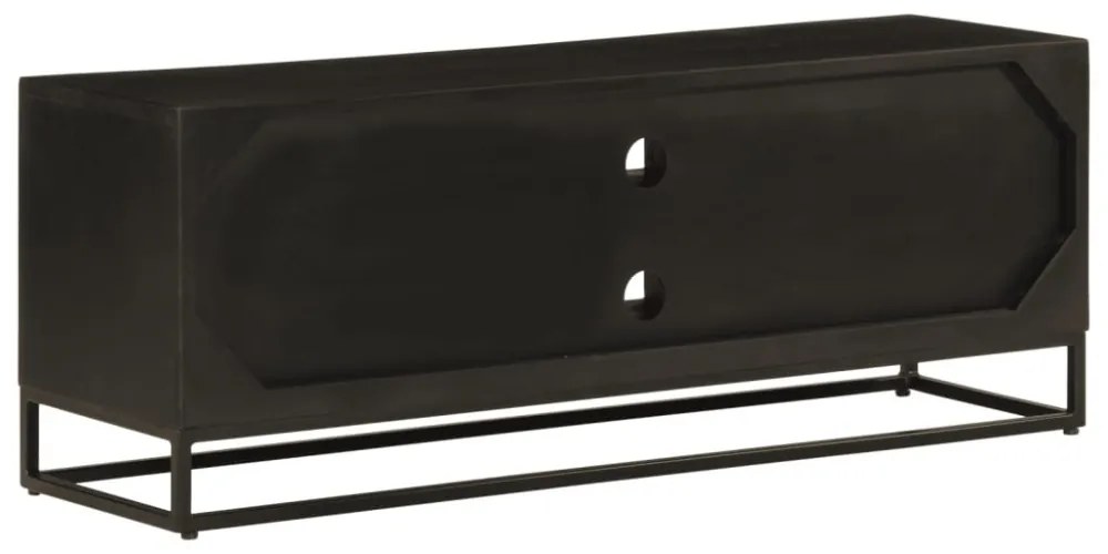 fekete tömör mangófa és vas TV-szekrény 110 x 30 x 40 cm