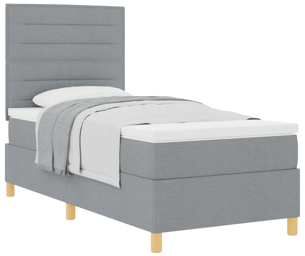 Box Spring Ágy matraccal, világosszürke, 100x200 cm, szövet