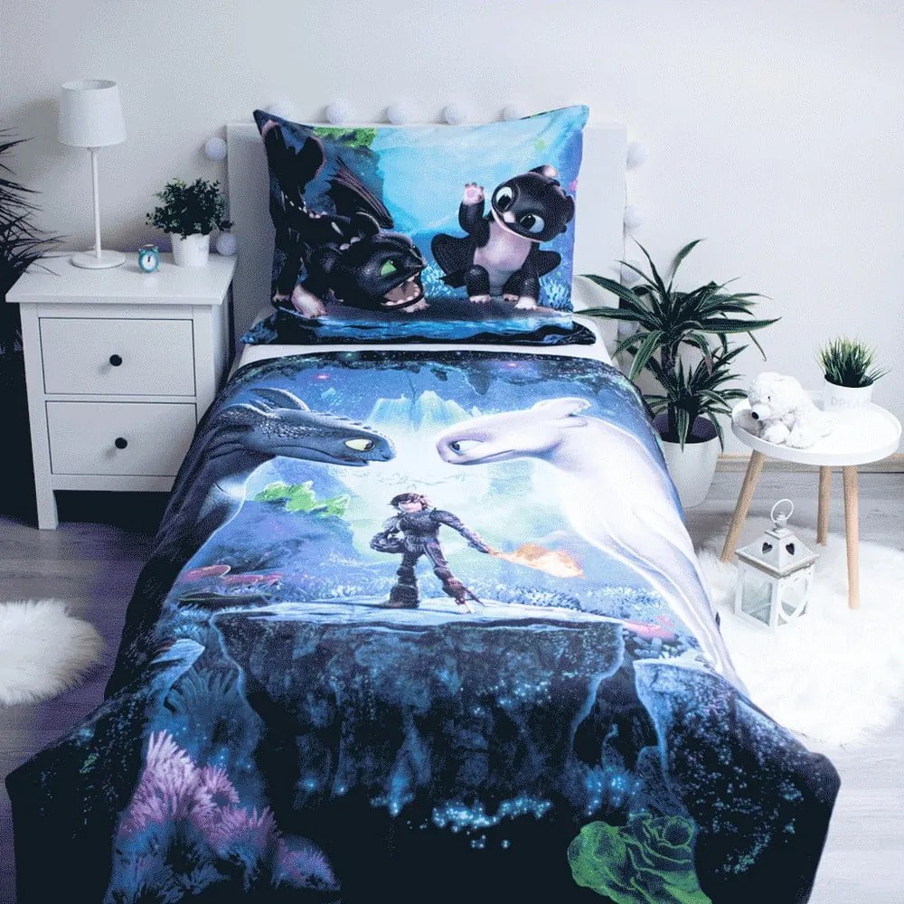 Kék egyszemélyes pamut gyerek ágyneműhuzat 140x200 cm How To Train Your Dragon – Jerry Fabrics