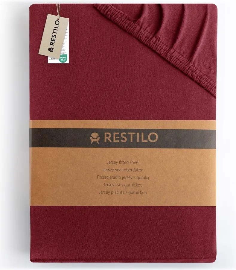 Borvörös gumis jersey lepedő 180x200 cm Amber – Restilo