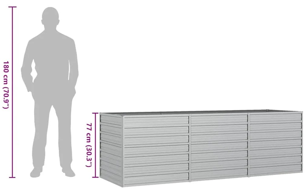 ezüstszínű horganyzott acél kerti magaságyás 240 x 80 x 77 cm
